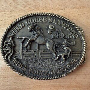 Limited Edition Wild Horse Stampede Wolf Point Montana Belt Buckle from Siskiyou